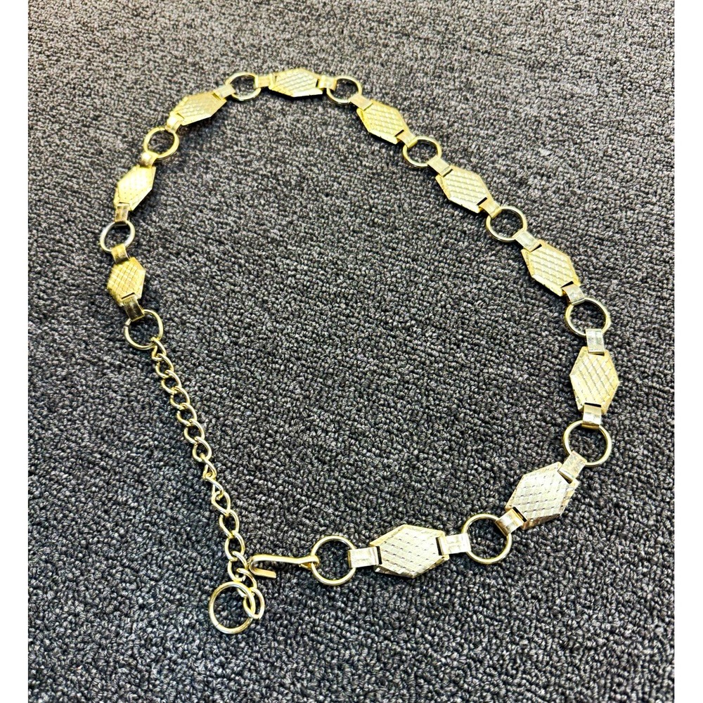 Vintage Gold Tone Metal Geometric Link Chain Belt Adjustable Hook SMALL